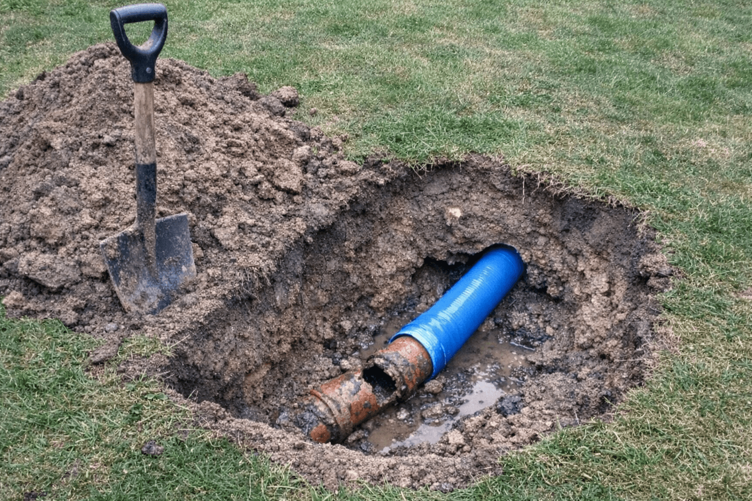 Rohrbruchsanierung im Gartenbereich mit minimalem Aushub